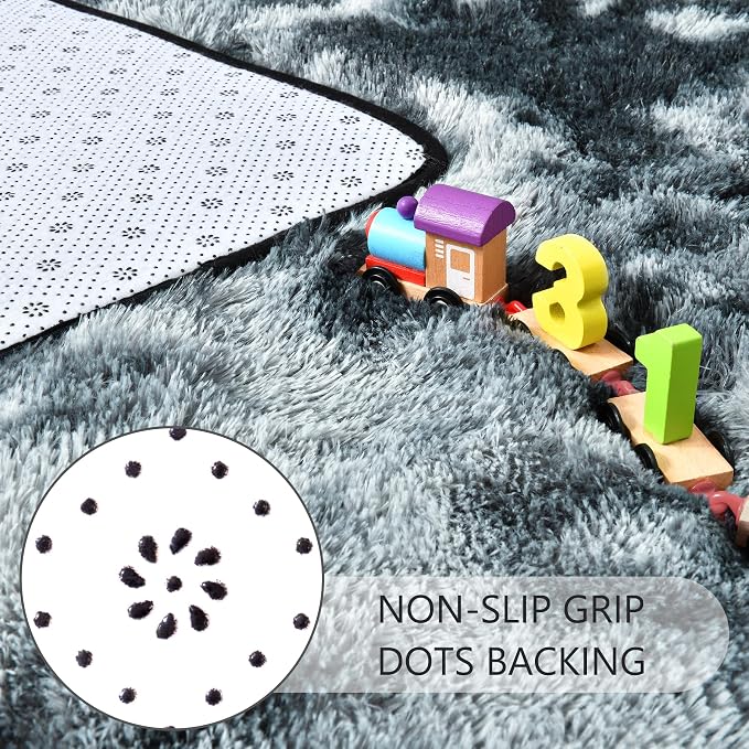 3x5 Tie-Dyed Black and Grey Fluffy Area Rug Non-Slip - Image 5
