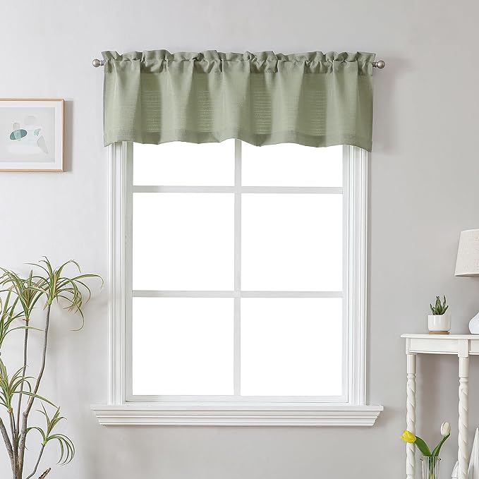 Chyhomenyc Light Green Valance for Windows, Light Filtering Faux Linen Textured by Chyhomenyc