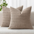 MIULEE Corduroy Decorative Throw Pillow Covers 18x18 Light Brown Pack of 2 | by MIULEE