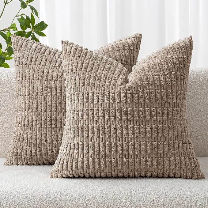 MIULEE Corduroy Decorative Throw Pillow Covers 20x20 Light Brown Pack of 2 | by MIULEE