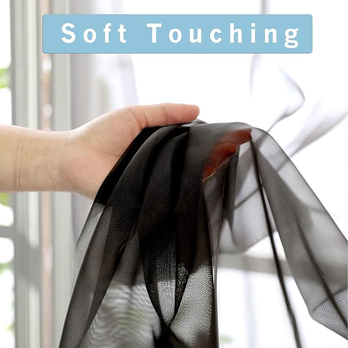 Black Sheer Curtains, Sheer Curtains 84 inch Length 2 Panels Set, Rod Pocket - Image 5