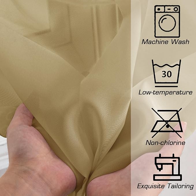 OWENIE Gold Sheer Curtains 72 Inches Long 2 Panels Set, Transparent Light - Image 3