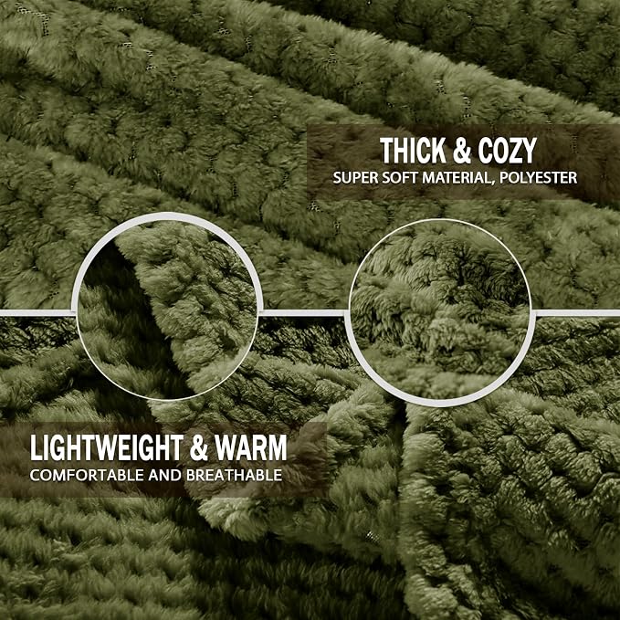 Exclusivo Mezcla Soft Waffle Fleece Bed Blanket King Size, Olive | Lightweight - Image 7