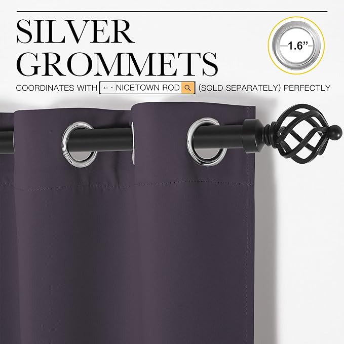 NICETOWN Greyish Purple Blackout Curtains 102 inches Length - Image 2