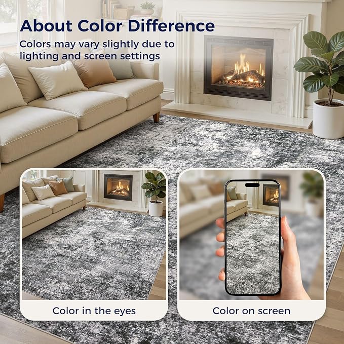 DMOYEST Area Rug Living Room Rugs 9x12 Washable Abstract Grey Carpet | Neutral - Image 7