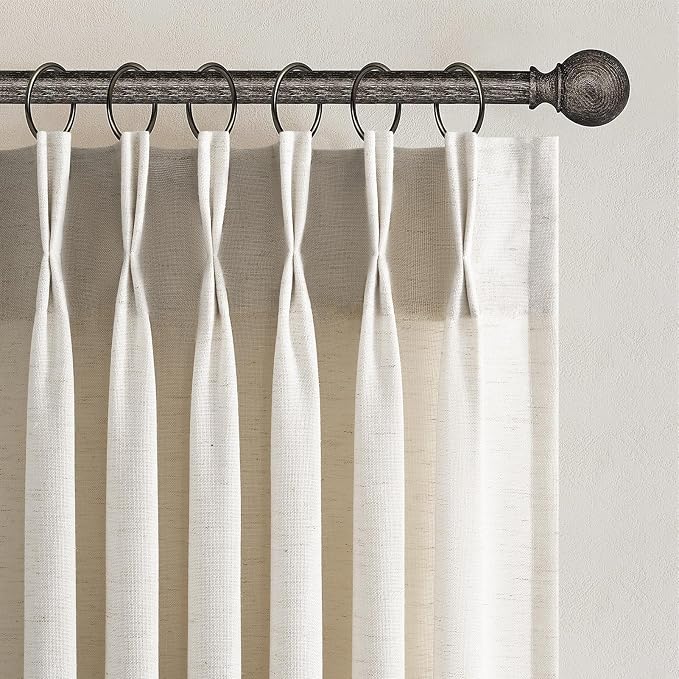 96 Inches Long Pinch Pleated Semi Sheer Curtains, Birch Linen Blended Light by Topfinel