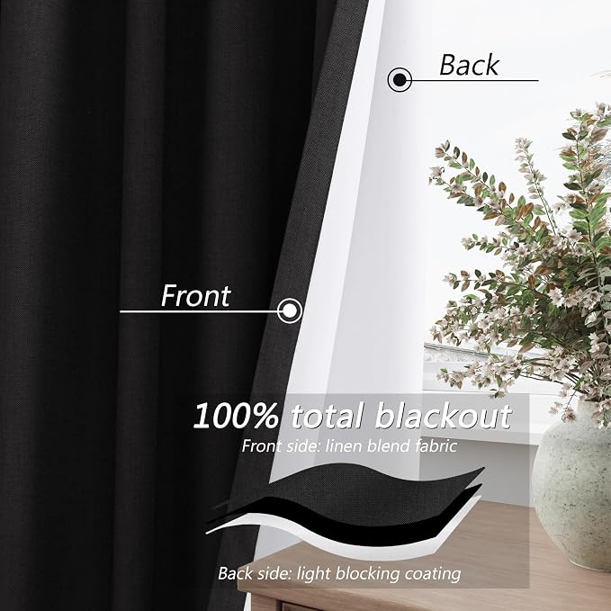 Guken Black 100% Blackout Curtains 108 Inch Length 2 Panels Set - Image 4