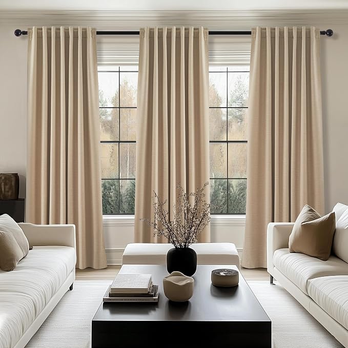 Topfinel Tan Blackout Curtains for Living Room 100 inch Long, Thick Linen Pinch - Image 7