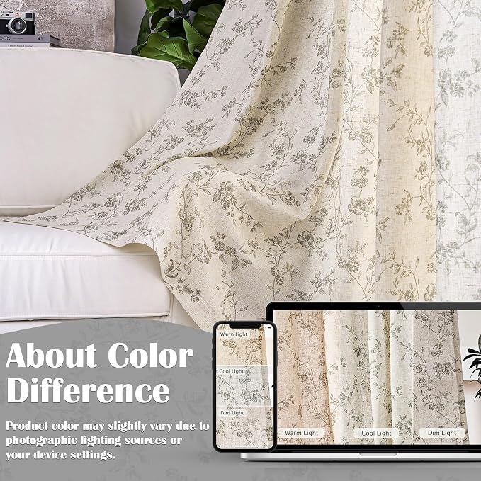 Lazzzy Floral Linen Curtains Farmhouse Extra Long Curtain - Image 5