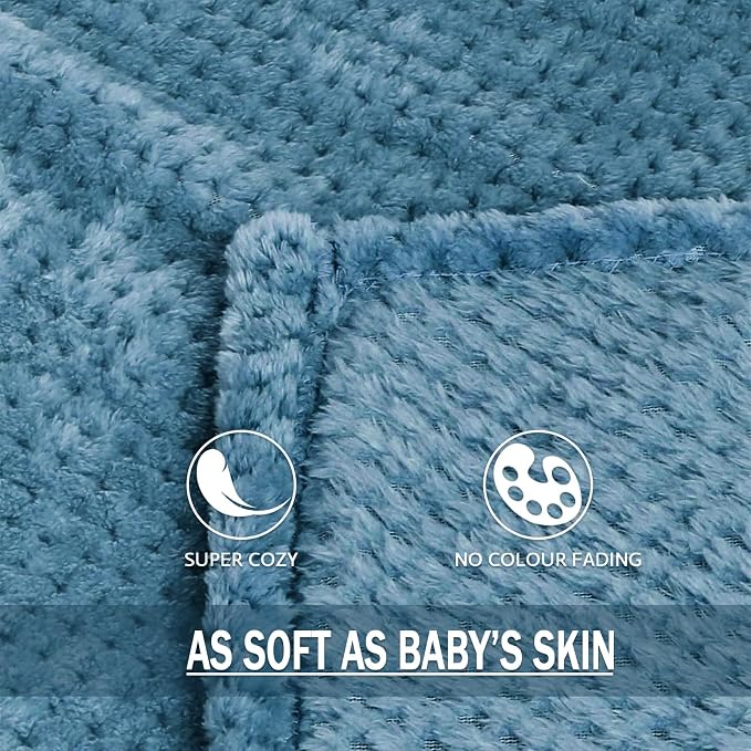 Exclusivo Mezcla Soft Waffle Fleece Bed Blanket Twin XL Size, Slate Blue | - Image 8