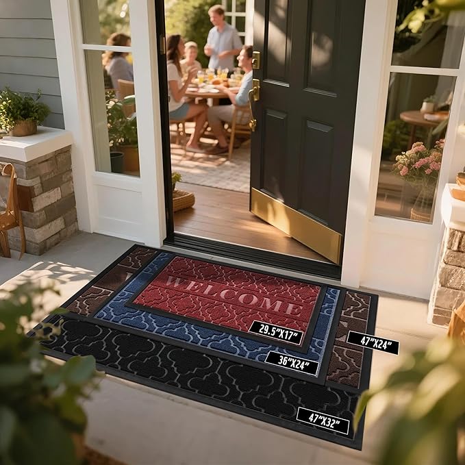 Yimobra Welcome Matt Outdoor Indoor 29.5x17, All-Weather Waterproof Front Door Mat Outside Entrance, Non-Slip Low Profile Porch Patio Doormat, Dark Grey