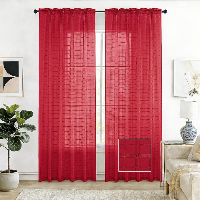 SpaceDresser Check Sheer Curtains 54 Inches Long by SpaceDresser