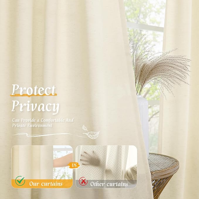 Light Beige Linen Semi Sheer Curtains 45 Inch - Image 5