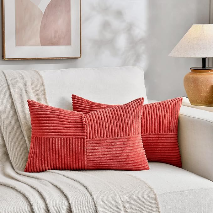 Fancy Homi 2 Packs Red Long Lumbar Decorative Throw Pillow Covers 16x24 Inch - Image 5