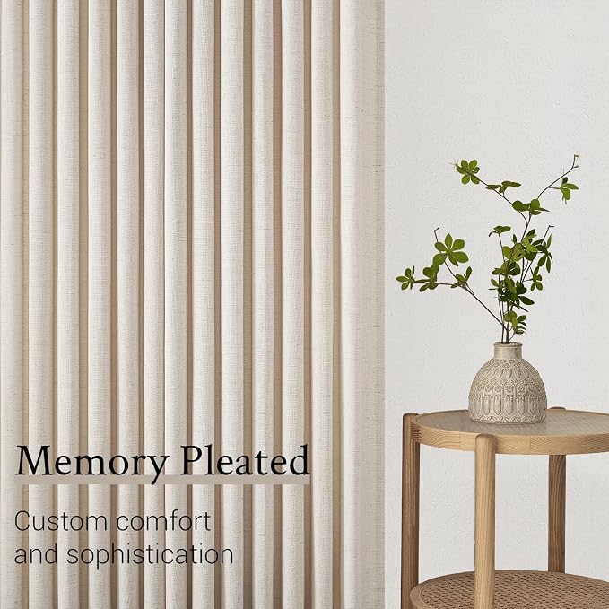 Topfinel Ivory Beige Pinch Pleated Linen Curtains 84 Inch Length 2 Panels - Image 7
