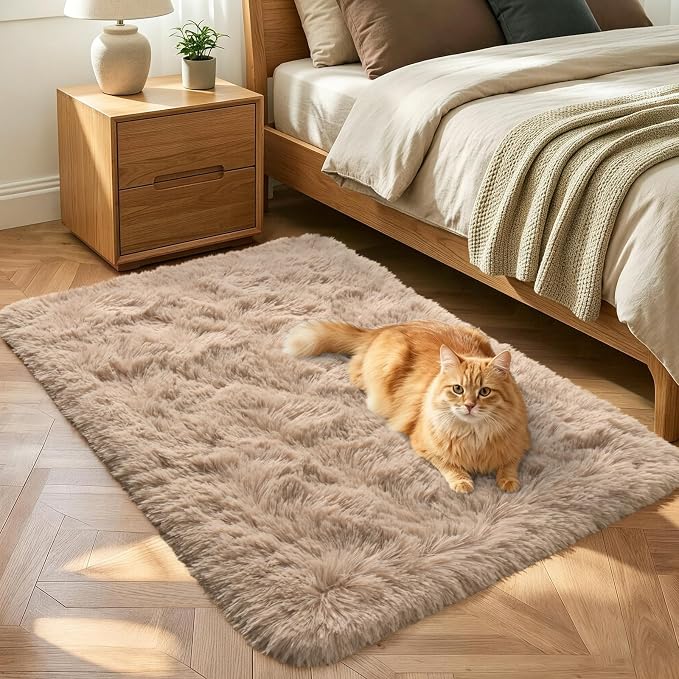 2x3 Beige Fluffy Soft Area Rug Non-Slip by ModernHomeDecor