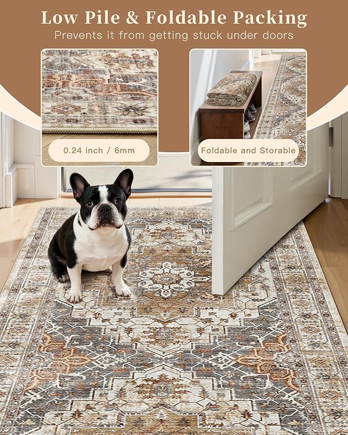Madane Hallway Runner Rug 3x12 Washable Kitchen Runners 12ft, Turmeric/Grey | - Image 6