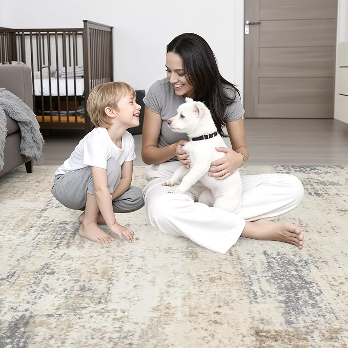 10x14 Area Rug Living Room: Modern Washable Soft Carpet Beige Brown | - Image 9