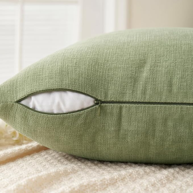 MIULEE Sage Green Chenille Couch Lumbar Throw Pillow Covers, 12x20 | Set of 2 - Image 5