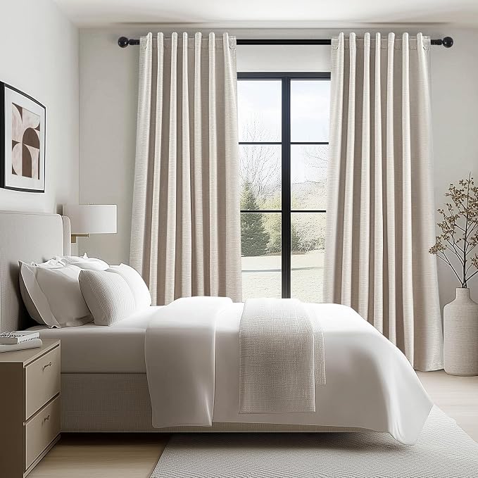Oatmeal Blackout Curtains for Living Room 100 Inch Long 2 Panels, Linen - Image 7
