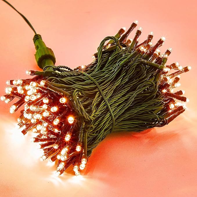 HOME LIGHTING 66FT 200 LED Halloween String Lights, Plug in Green Wire String Light, 8 Lighting Modes Waterproof Fairy Mini Lights for Indoor Outdoor Christmas Wedding Party Decorations (Orange)