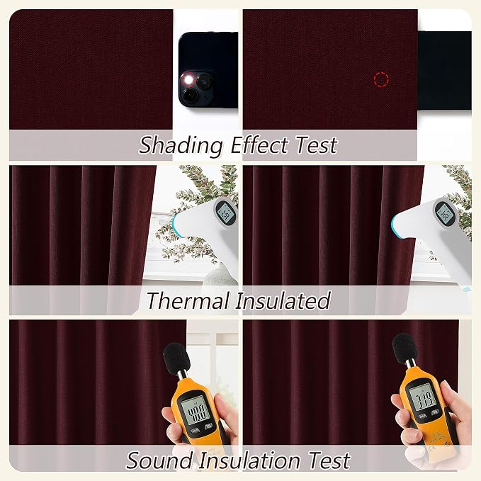 Guken Burgundy 100% Blackout Linen Curtains 84 Inch Length 2 Panels Set - Image 5