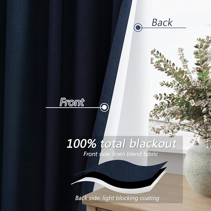 Guken Navy Blue 100% Blackout Curtains 120 Inch Length 2 Panels Set - Image 4
