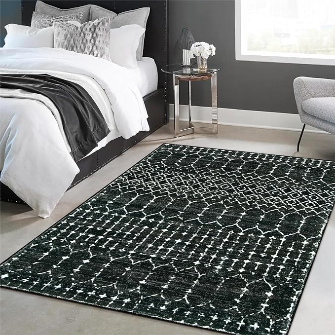Lahome Moroccan Black Rug for Bedroom Washable Area Rugs 4x6 Non-Slip - Image 6