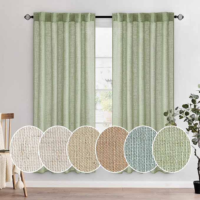 MIULEE Sage Green Linen Curtains 52x72 Inch Length by MIULEE