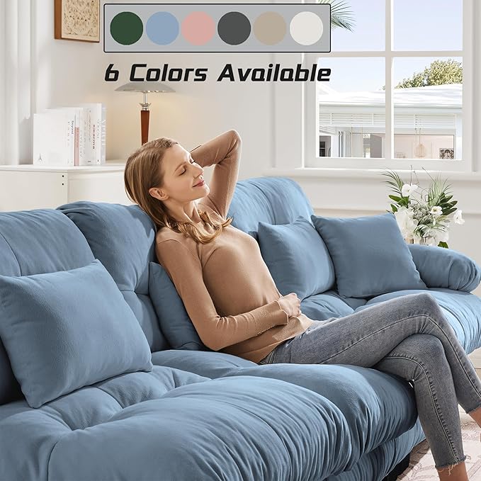 Modular Sectional Sofa, Comfy Cloud Couch Oversized Loveseat with Ottoman, Sectional Couches for Living Room, Modern Chenille L Shaped Couch, Sleeper Deep Seat Sofa with Throw Pillows, Blue