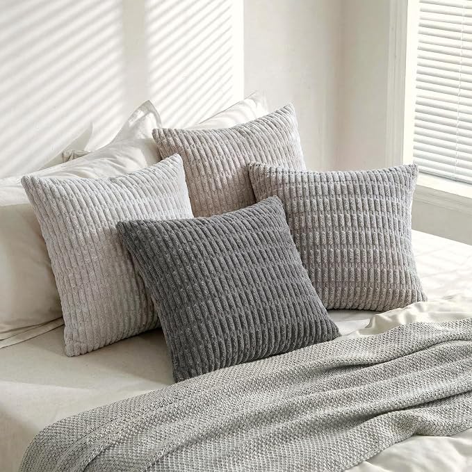 Fancy Homi Set of 4 Grey and White Decorative Throw Pillow Covers 18x18 Inch - Image 8