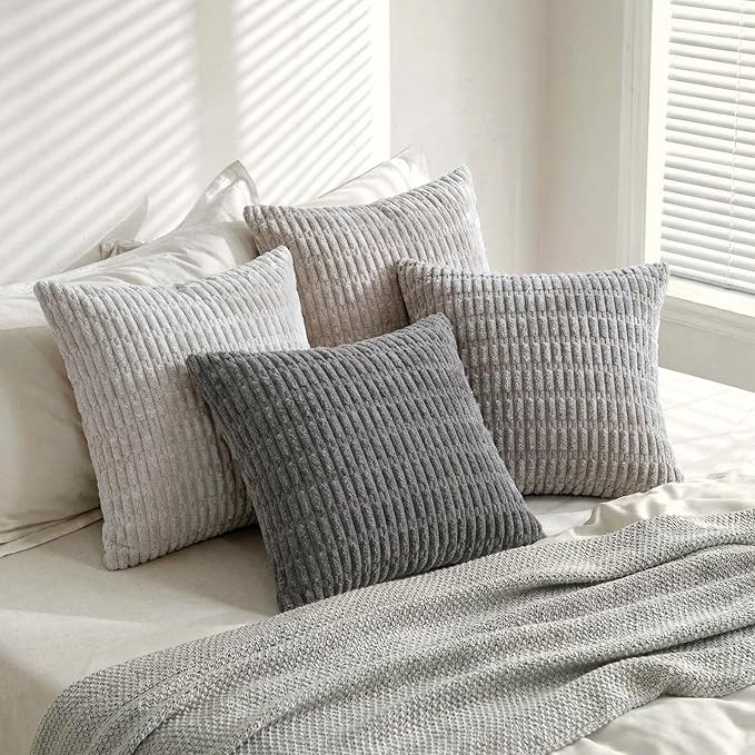 Fancy Homi Set of 4 Grey and White Decorative Throw Pillow Covers 20x20 Inch - Image 8