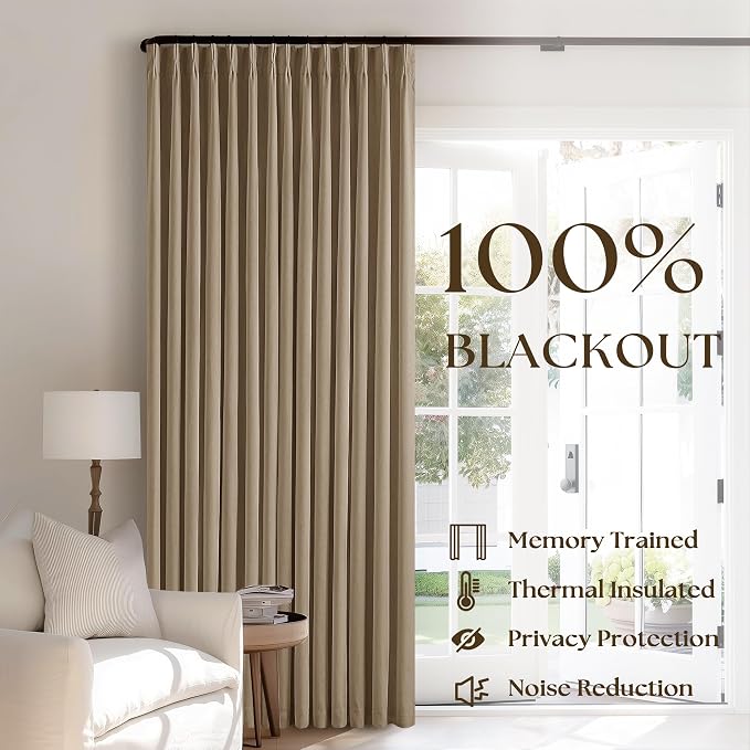 Light Brown Pleated Linen 100% Blackout Curtains 90 Inches Long - Image 3
