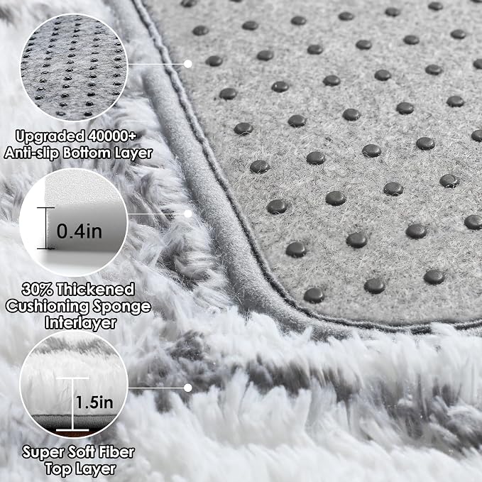 Area Rugs for Bedroom Living Room, 4x6 Fluffy White and Grey Geometric Rug | - Image 4