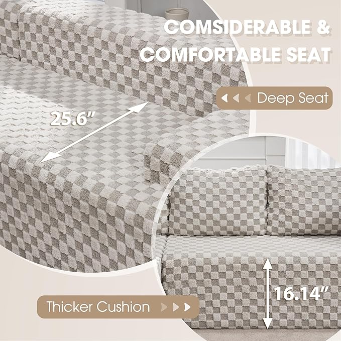 Hobestluk 96“ Modular Sectional Sofa Couches L-Shape Couch 3 Seat Modular Sofa Sectional Couches for Living Room, Cloud Couch with Oversized Chaise (Greygreen, Checked (Left Facing Chaise))