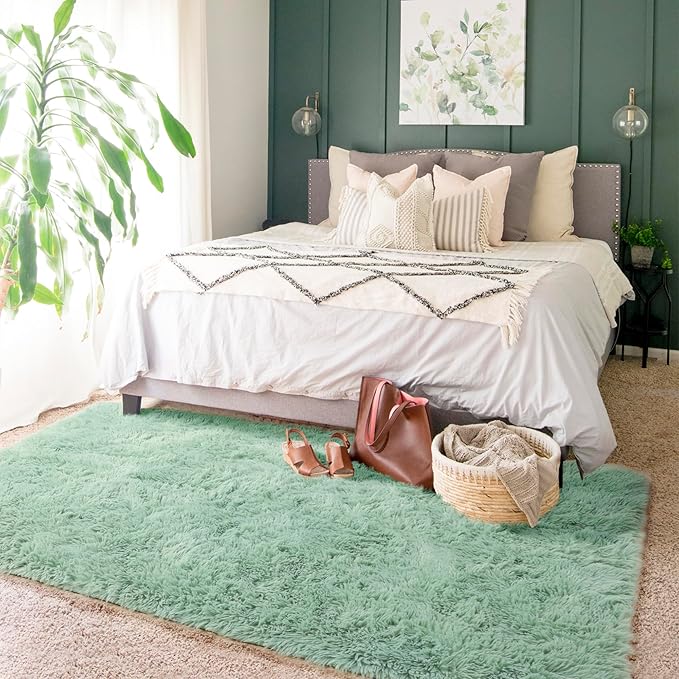 Amdrebio Sage Green Large Fluffy Rug 6x9 - Image 3
