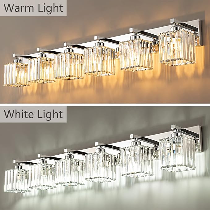 Modern 6-Light Chrome Crystal Bathroom Vanity Light Fixtures