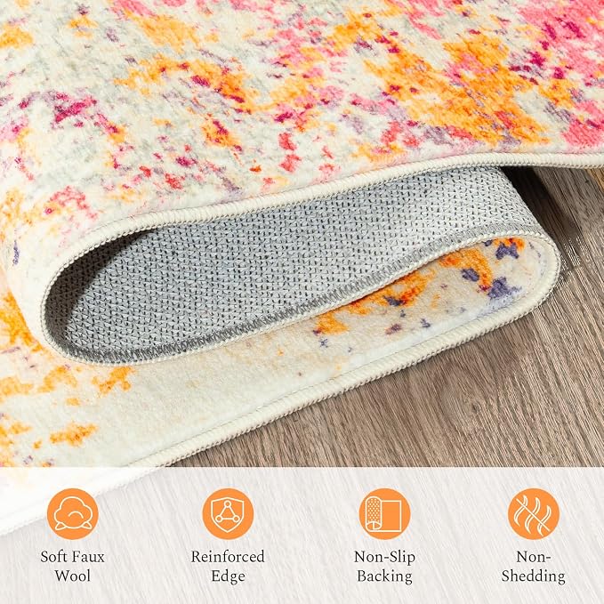 Rugflix 2x6 Runner Rug for Hallway, Washable Colorful Rainbow Runners | Machine - Image 7