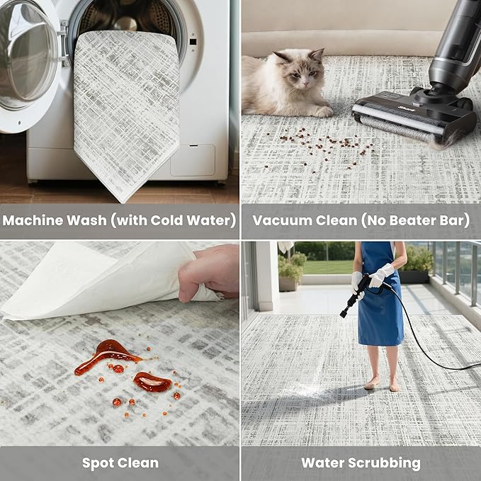 5x8 Washable Area Rug for Living Room Bedroom: Non-Slip Modern White Gray | - Image 5