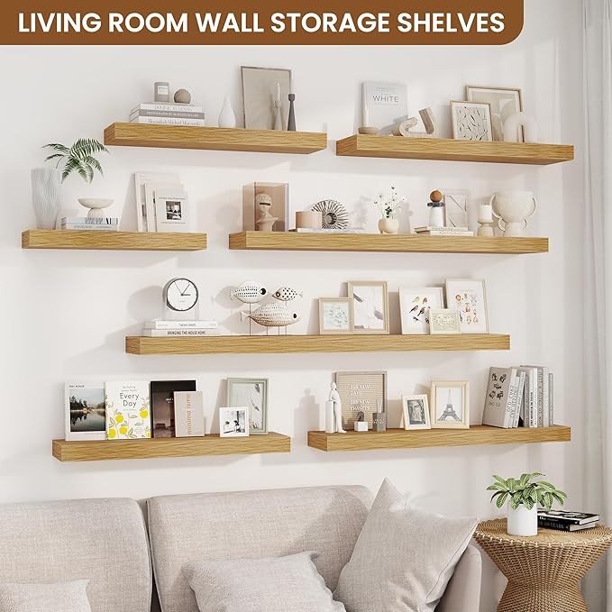 fuqing Floating Shelves for Wall, Bathroom Shelf Wall Mounted for Storage, Shelves with Invisible Bracket for Bedroom, Kitchen, Living Room, Farmhouse Small Book Shelf, 30 Inch Set of 2, Oak