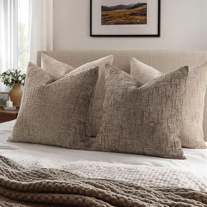 MIULEE Chenille Textured Throw Pillow Covers Taupe Grey 16x16 Set of 2 | Slubby - Image 6