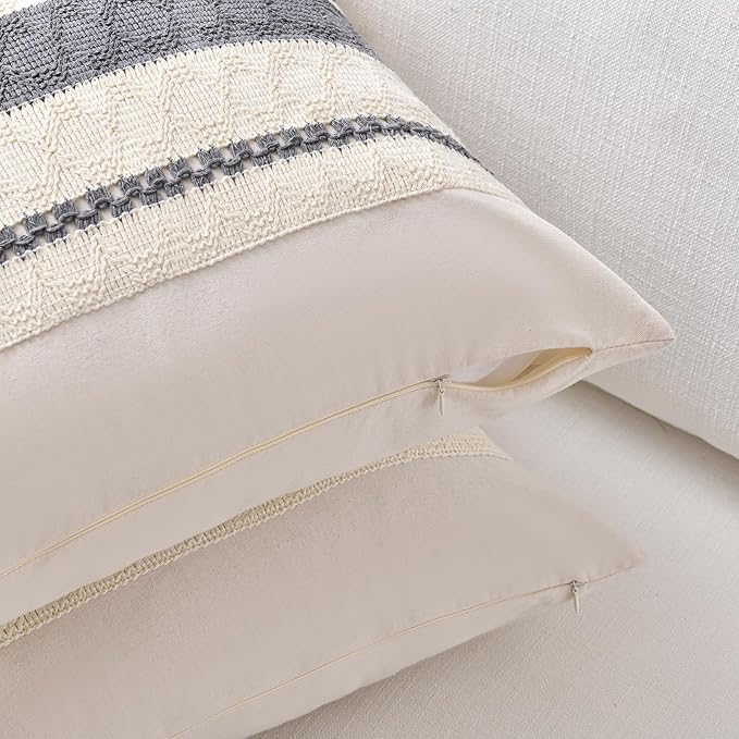 Fancy Homi Set of 1 Neutral Grey Farmhouse Decorative Throw Pillow Covers 20x20 - Image 3