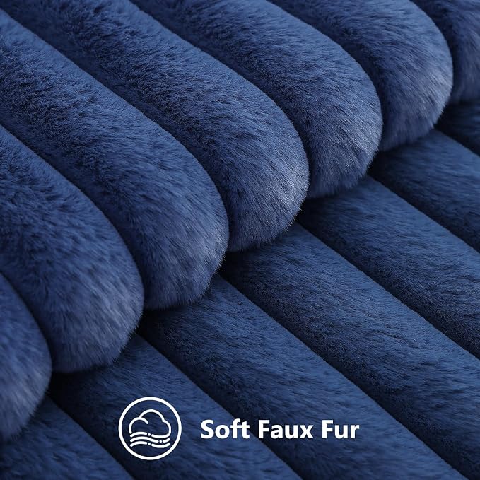 decorUhome Fall Faux Fur Throw Pillow Covers 12x12 Set of 2 Navy Blue | - Image 2