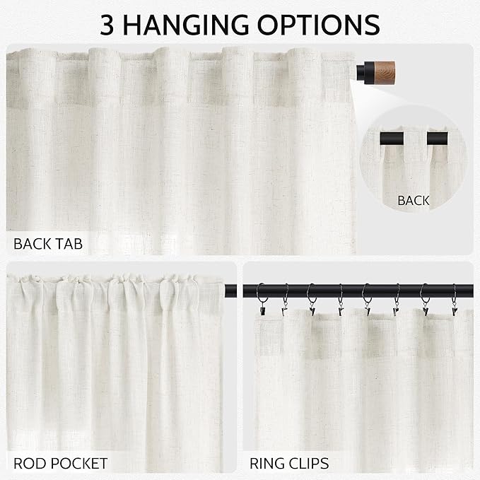 Nanspring Neutral Linen Curtains 96 Inches Long - Image 2