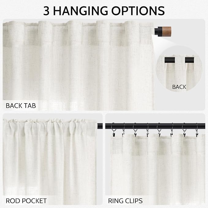 Nanspring Neutral Linen Curtains 120 Inches Long - Image 2