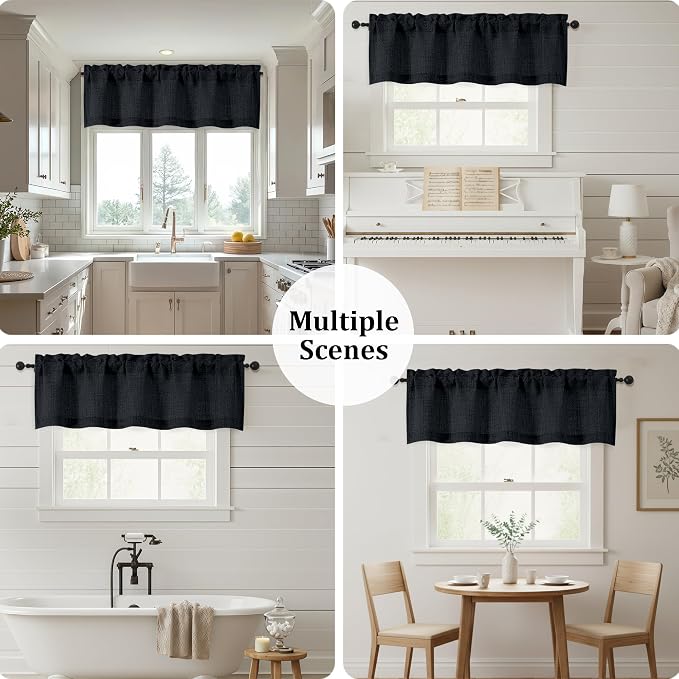 OWENIE Black Valances for Windows 1 Pcs, Light Filtering Textured Farmhouse - Image 7