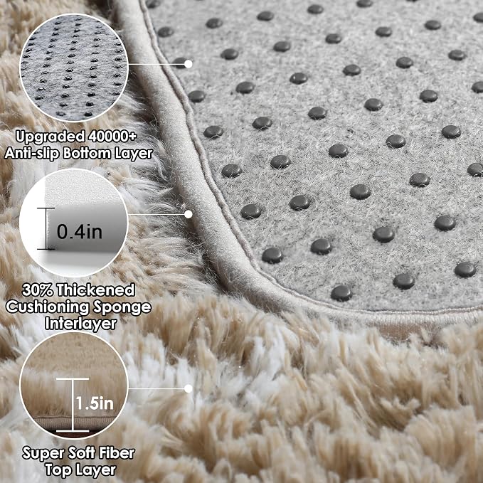 Area Rugs for Living Room, 7x10 Fluffy Beige and White Modern Bedroom Rug | - Image 4
