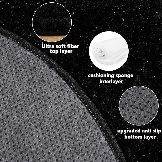5'x5' Black Round Rug for Bedroom, Ultra Soft Fluffy Circle Rug for Kids Girls - Image 5