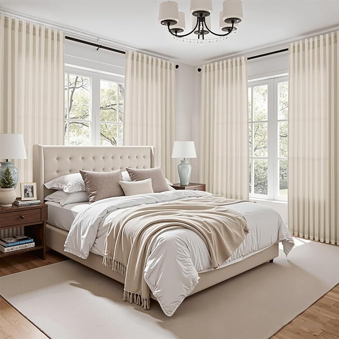 Birch Beige Linen Curtains for Living Room 98 Inches Long Light Filtering Semi - Image 7