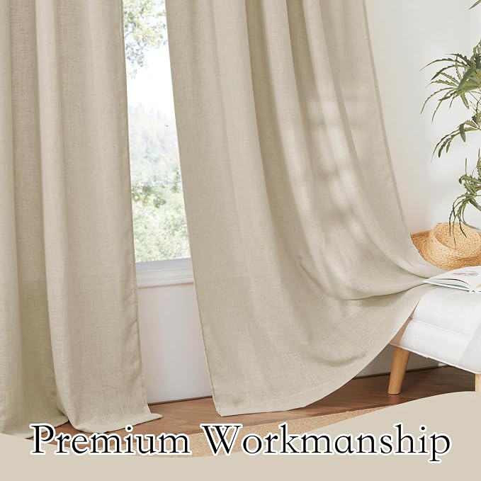 RYB HOME Linen Textured Curtains Semi Sheer Window Curtains Light Filtering - Image 5